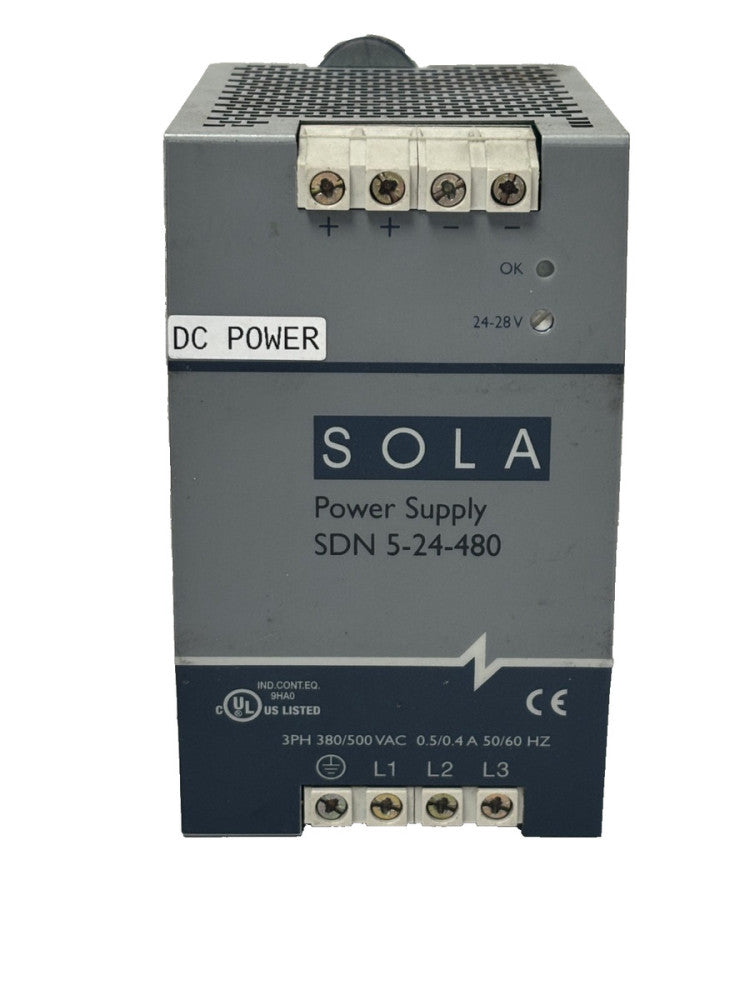 EMERSON SOLA HD SDN524480 POWER SUPPLY 24VDC, 5 AMP, 120 WATT OUT,380-480VAC IN