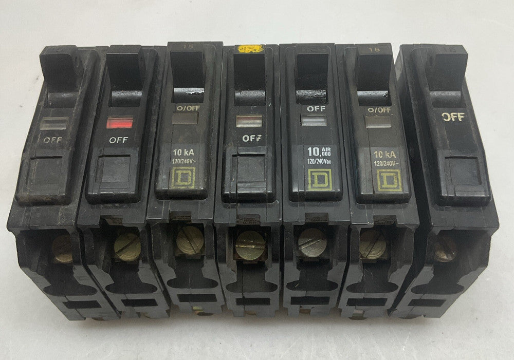 7 Pack Square D QO115 Circuit Breaker 15 Amp 1 Pole 120/240 VAC *USED