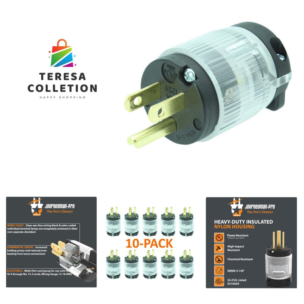 Durable 15 Amp LED Power Indicating NEMA Plug - 10-Pack for Indoors & Outdoors