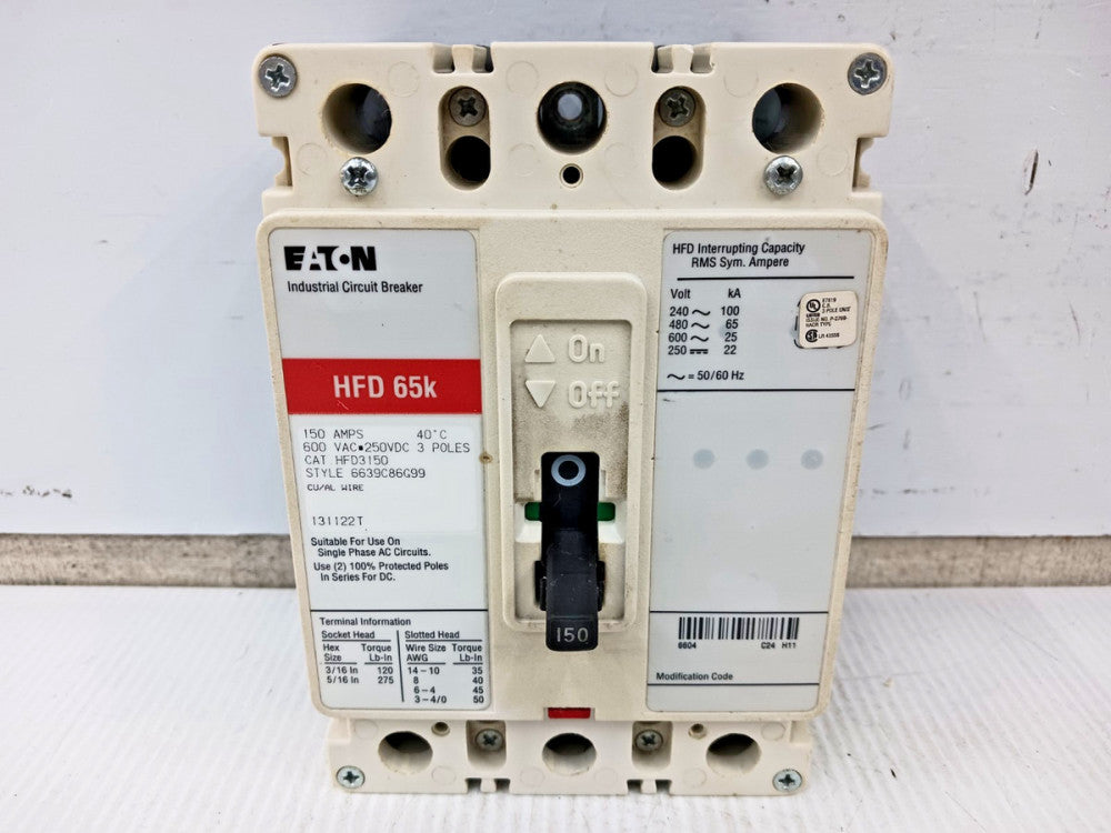 Eaton 150 Amp Industrial Circuit Breaker 3P 600 VAC / 250 VDC HFD3150 *Chipped*