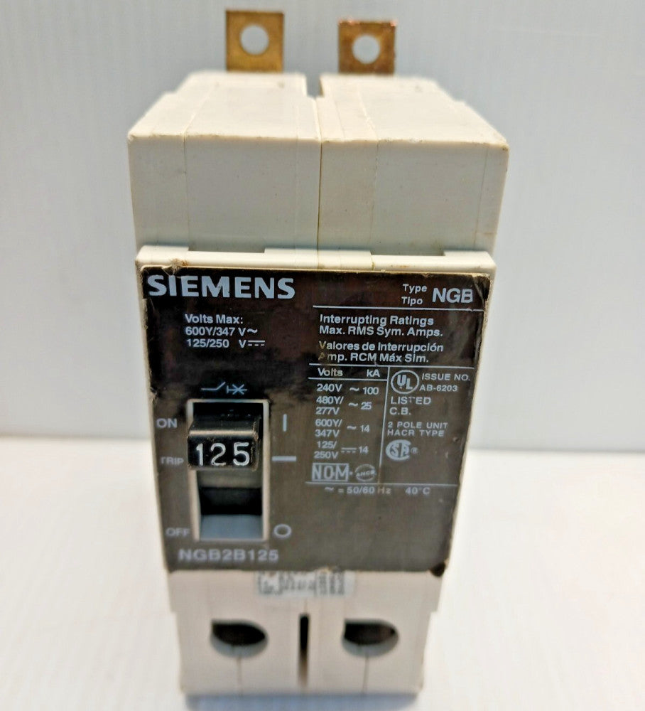 SIEMENS 125 AMP CIRCUIT BREAKER NGB2B125 2 POLE 480Y/277 VAC 25kA