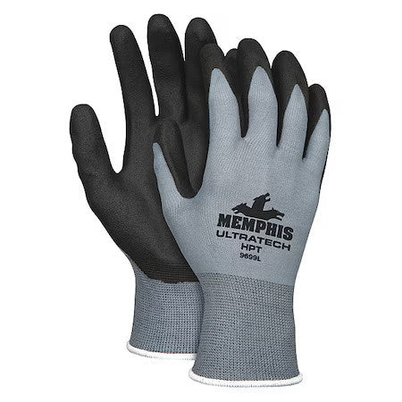 Mcr Safety 9699Xs Coated Gloves, Hpt, Foam, Palm, 4 Abrasion Level, Black, Xs