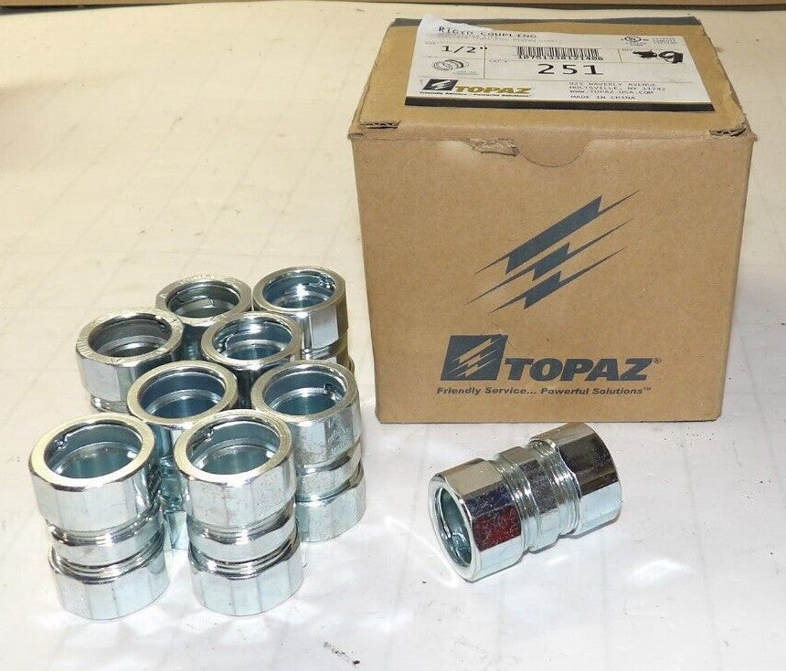 BOX OF 9) NEW TOPAZ 1/2" RIGID COMPRESSION COUPLING CAT# 251 