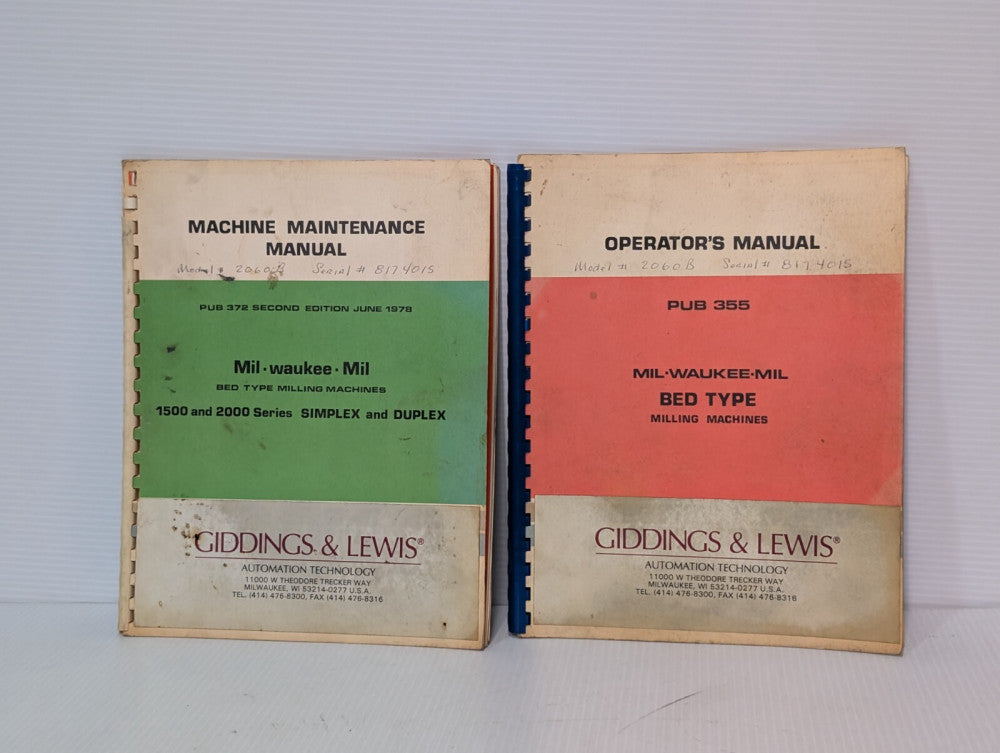 Set of 2 Giddings & Lewis Maintenance (PUB 372) and Operator's (PUB 355) Manuals