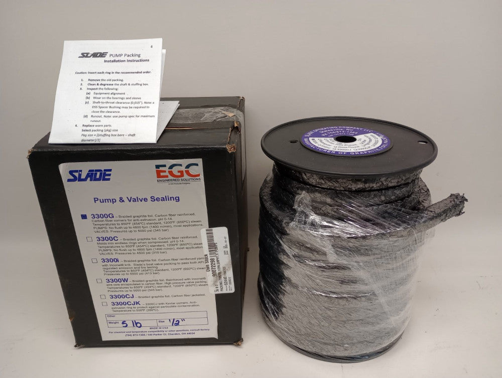 Slade 3300G 5LB 1/2 Braided Graphite Foil Seal 5Lb Box Size 1/2"
