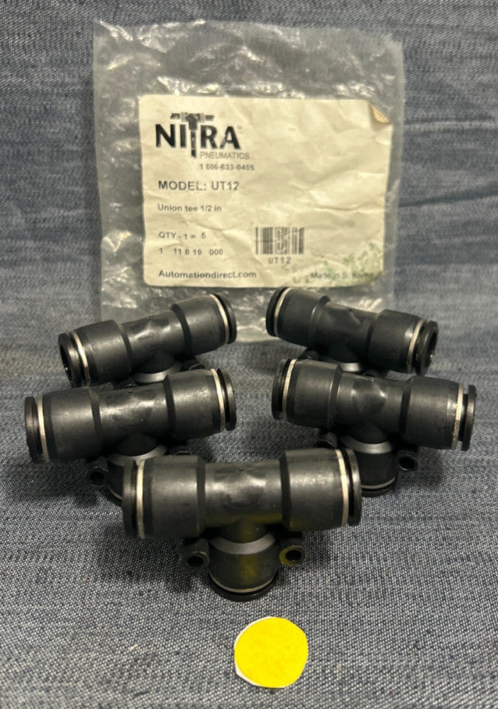 NITRA PNEUMATICS PUSH TO CONNECT UNION TEE  1/2"  MODEL UT12  LOT OF 5