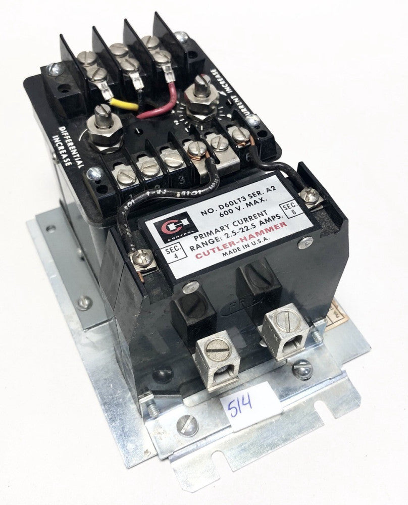 Cutler Hammer D60LA0 Adjustable Current Relay D60LT D60LT3 Ser A2 