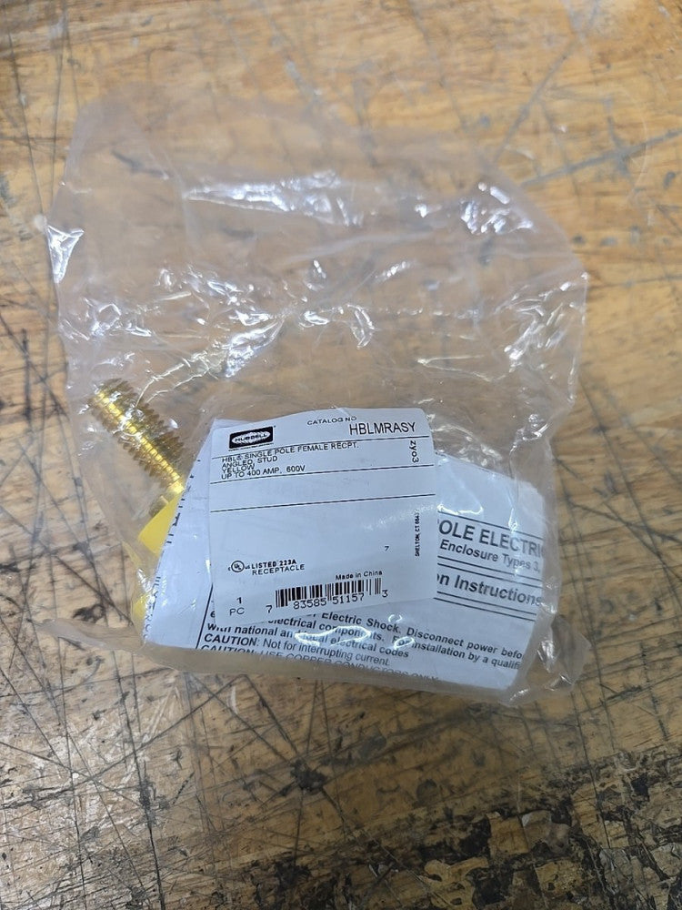 Hubbell, HBLRASY Single Pole Female Receptacle, Yellow 1P