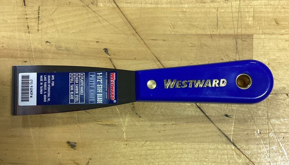Westward 1Ukf4 Putty Knife,Stiff,1-1/2",Carbon Steel