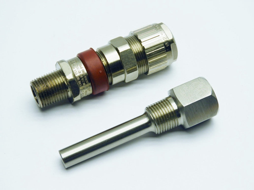 JMS Thermowell 304SS 26810J 1/2" NPT with Hawke 711 A 1/2" NPT Cable Gland