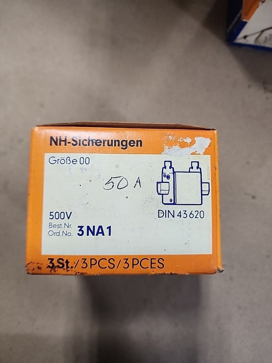 3 Pc Siemens Fuse 3NA1 017 50A00/T 50A 50 A Amp 500V 100kA New