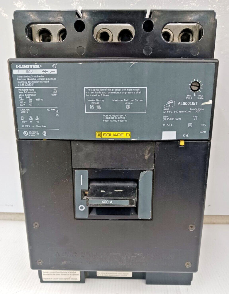 Square D I-Limiter 400 Amp Circuit Breaker 3 Pole 600 VAC 200kA LIL364008041