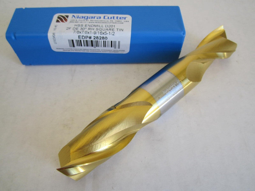 Niagara HSS 7/8 x 7/8 x 1-9/16 x 5-1/2" TiN 2-Flute Double Endmill 28280 New