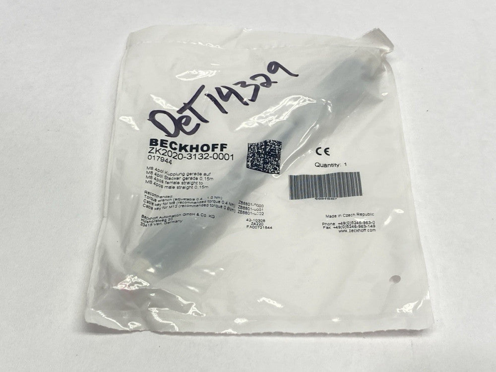 Beckhoff ZK2020-3132-0001 Power Cable M/F M8 4-Pin 0.15M 017944