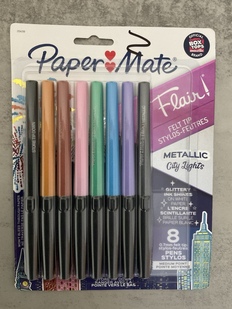 Paper Mate Flair Metallic City Lights 8ct Felt Tip Pens 0.7mm Medium Assorted In