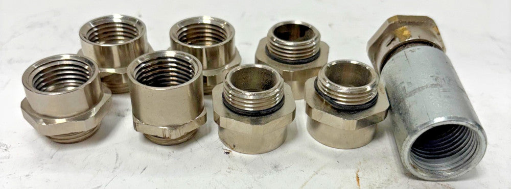 HYDRAULIC ADAPTER FITTINGS LOT OF 8 THREAD SIZE 14 16 OAL 7/8"X 1" 1-1/8" 1"X1"