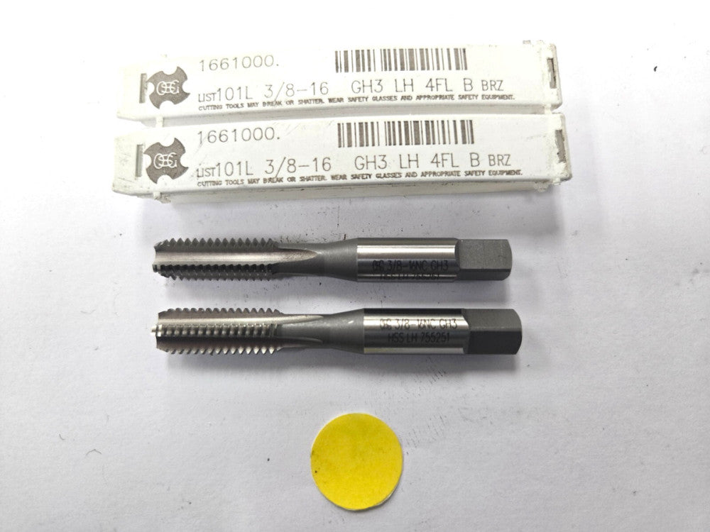 OSG CUTTING TAP WITH BOTTOMING CHAMFER  #3/8-16 NC GH3 LEFT HAND LOT OF 2
