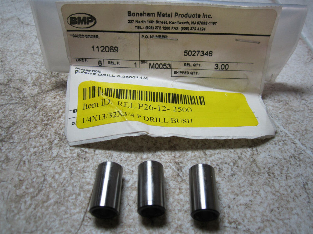 Boneham Metal P26-12-0.2500 1/4" Diameter Drill Bushings - Pack of 3