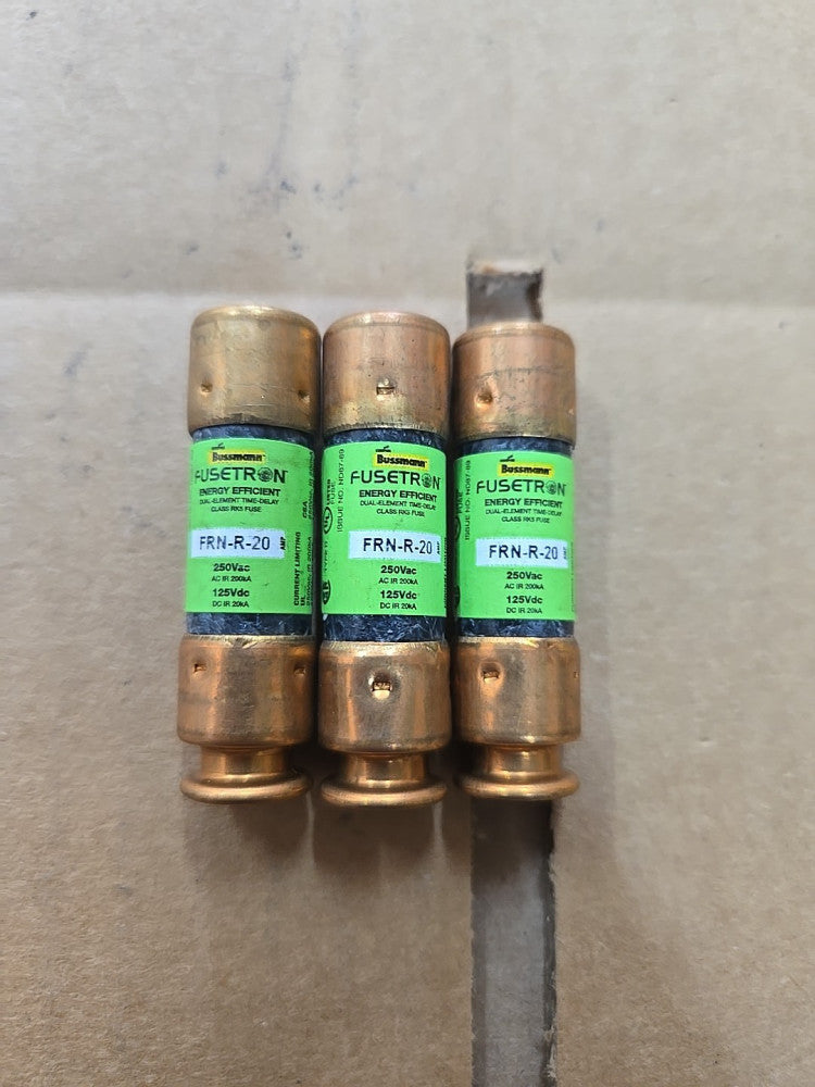 Lot of 3 New Old Stock Bussmann FRN-R-20 FRNR20 20 Amp 250V Fuse