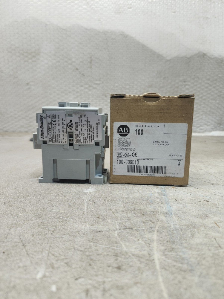 NEW IN BOX ALLEN BRADLEY CONTACTOR 9 AMP 3 POLE 110/120V 50/60 HZ 100-C09D10