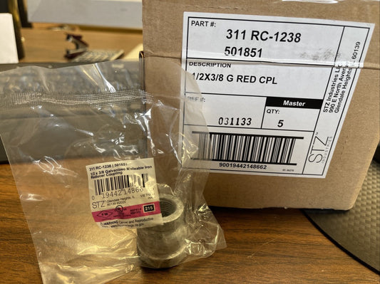 (10 PC LOT) 311 RC-1238, 1/2X3/8 GALV MALLEABLE IRON REDUCE COUPLING, SHIPS FREE