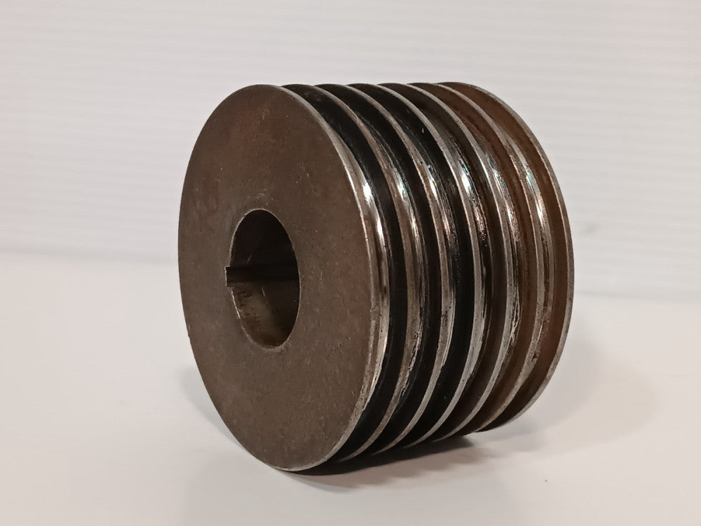 Unbranded 6 Groove V-Belt Pulley, 3" Outer Diameter, ~ 2" Belt Width, Keyed Bore