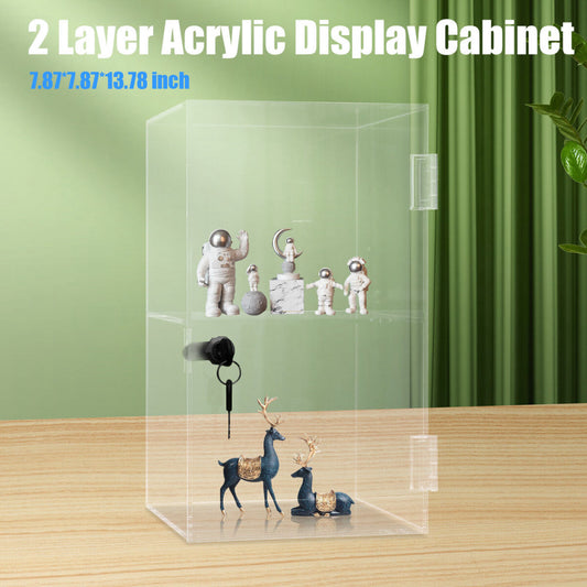 2-Layers Acrylic Countertop Showcase Display Cabinet Transparent Display Storage
