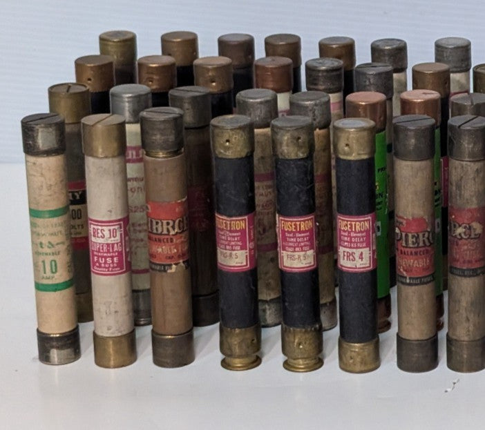 Lot of 42: Assorted 10-30 Amp Fuses, Reliance, Buss, Fusetron, Shawmut, More