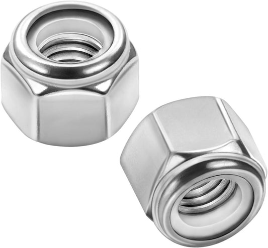 1/4-20 Nylon Insert Hex Lock Nuts Locknuts, 304 Stainless Steel 18-8, Bright 
