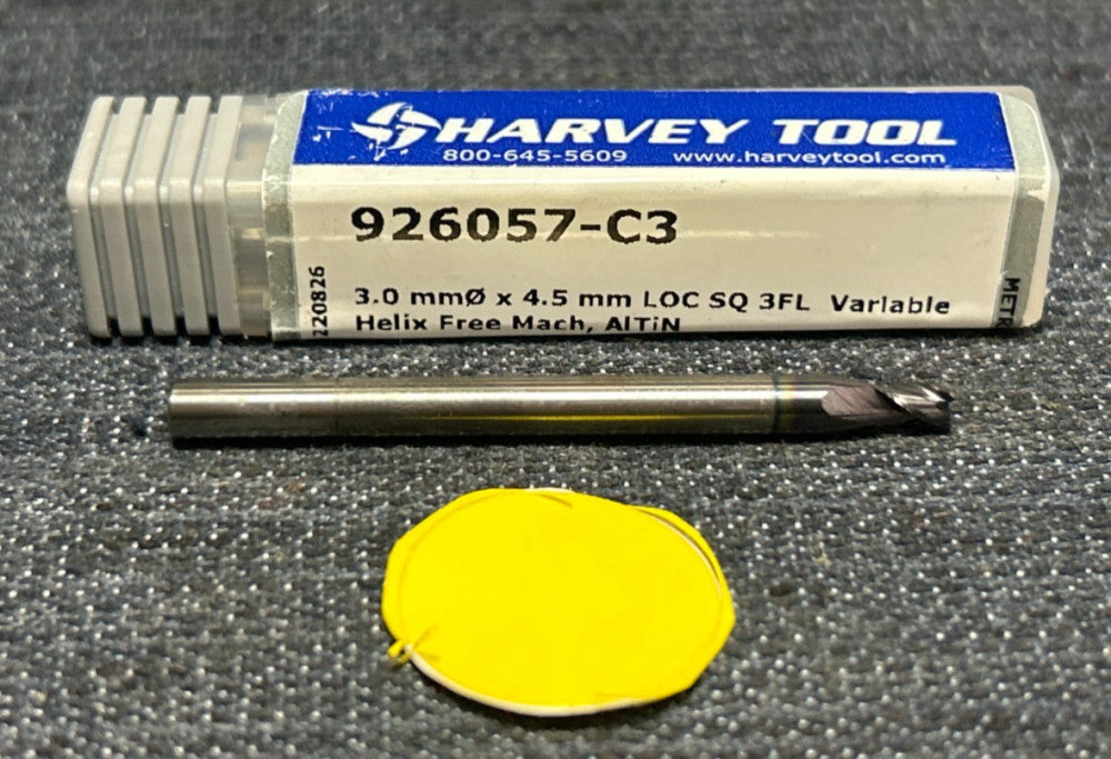 HARVEY TOOL HELIX END MILL  926057-C3  DIAMETER 3MM  LOC 4.5MM 3 FLUTE