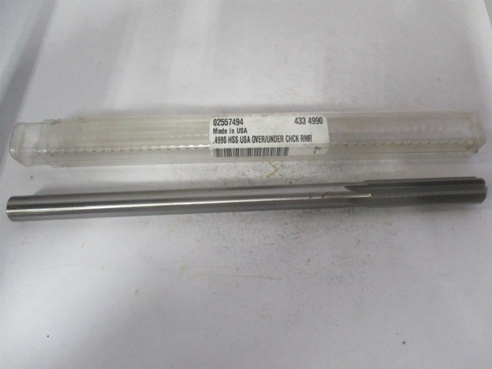 (433-0.4990) 0.499" x 2" x 8" OAL 6-Flute Straight Shank HSS Chucking Reamer 