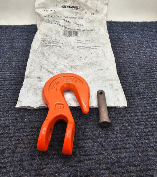 (QTY 2) Campbell 450-3415: 5/16" Alloy Clevis Grab Hook, WLL 5100 lb