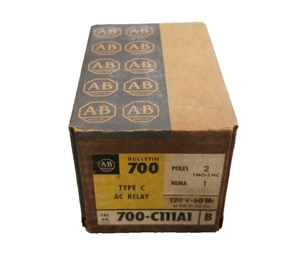 NEW ALLEN BRADLEY AC CONTROL RELAY 2 POLE (1NO-1NC) 120V COIL 700-C111A1 TYPE C