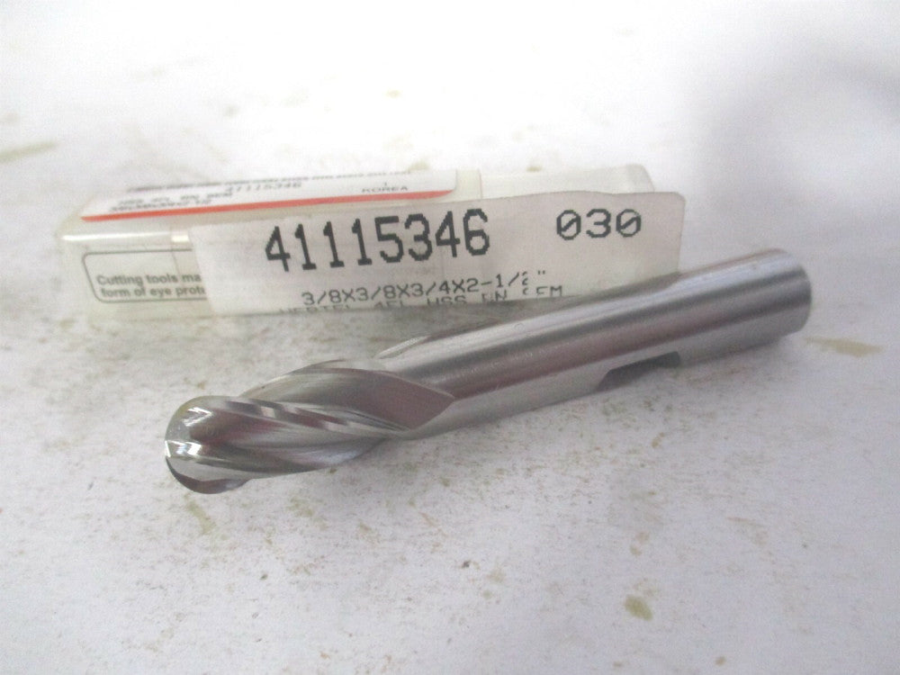 (E202002402) 3/8" x 3/4" x 3/8" x 2-1/2" OAL High Speed Steel 4Fl Ball End Mill 