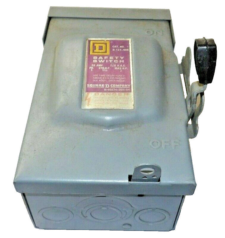 SQUARE D 30 AMP FUSIBLE SAFETY DISCONNECT SWITCH 120 VAC 1Ø 2 HP 3R  D-121-NRB