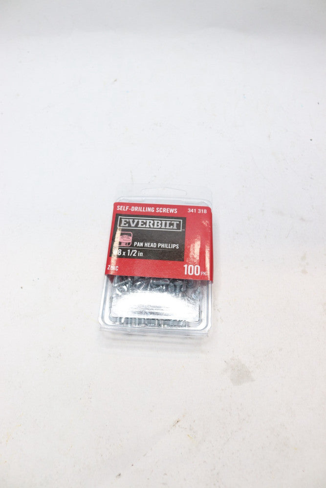 (100-Pk) Everbilt Phillips Pan Head Self Drilling Screw Zinc #8 x 1/2" 341318
