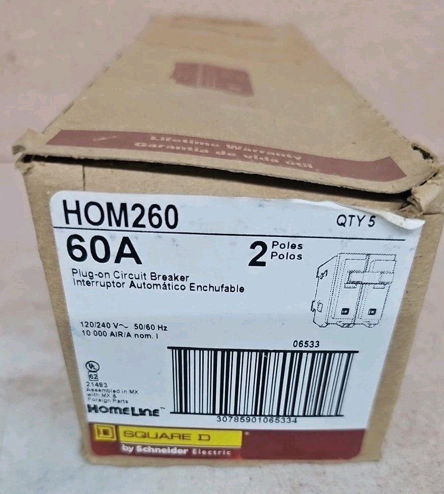 Square D HOM260 2 Pole 60 Amp 120/240 Volt 10KA Circuit Breaker TYPE HOM 