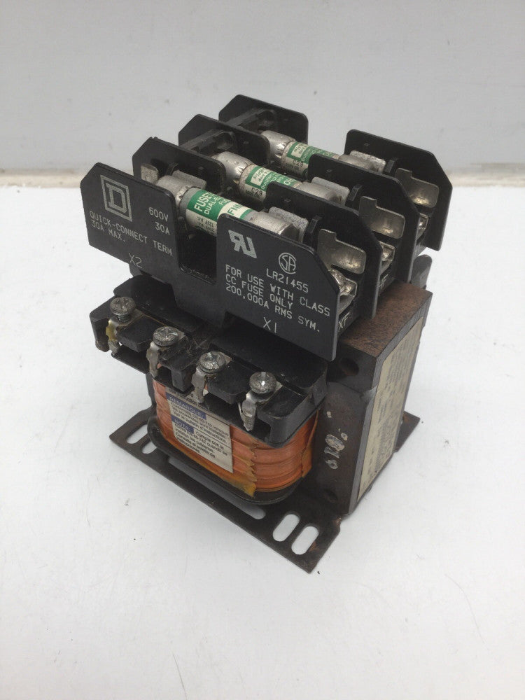 Square D Industrial Transformer Class 9070 Type TF100D1 W/ Fusetron Fuses