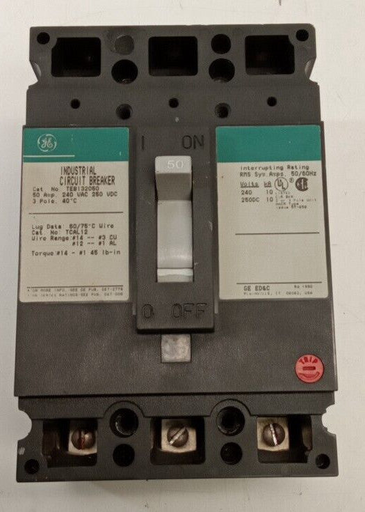 General Electric TEB132050 Industrial Circuit Breaker 3-Pole 50A 240VAC 