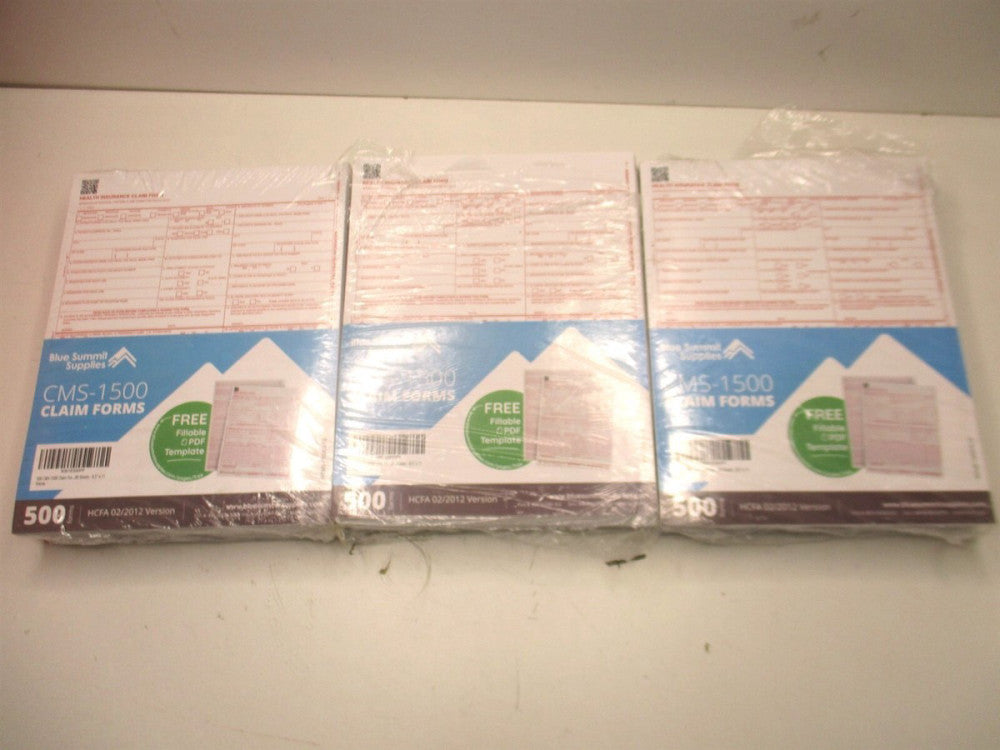 Blue Summit Supplies (CMS-1500) Claim Forms HCFA Version 02/12 500ct - Lot of 3