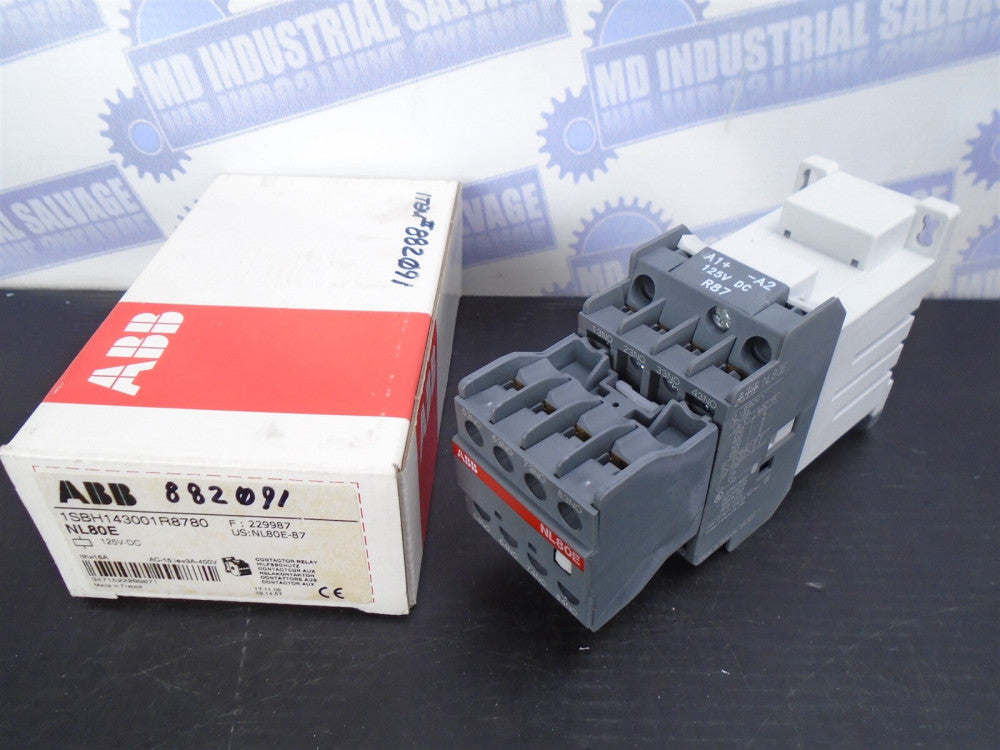 ABB - NL80E - 1SBH143001R8780 - 125V DC CONTACTOR RELAY- 8NO -(NEW in BOX)