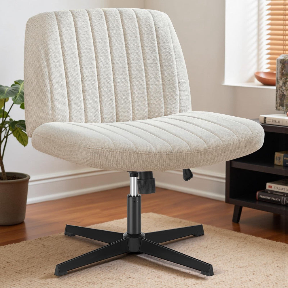 Criss Cross Chair Legged Office Wide Comfy Desk Seat, No Wheels Armless Compu...