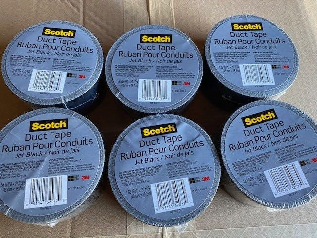 (6 ROLLS) SCOTCH DUCT TAPE JET BLACK. 1.88 IN X 20 YD