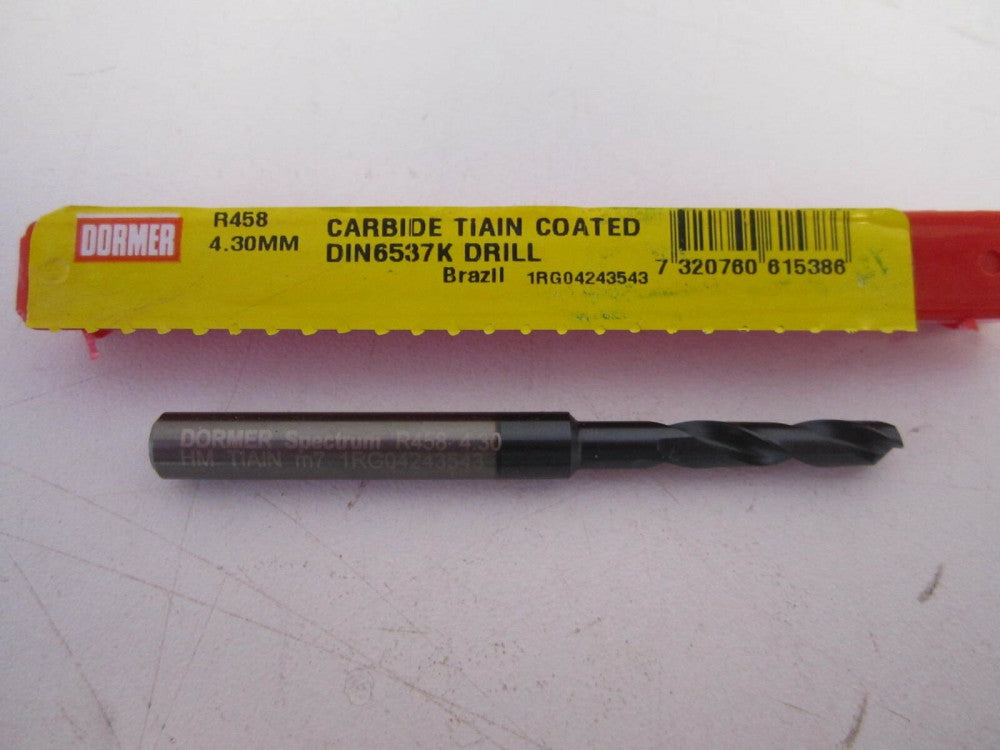 Dormer (DIN6537K) 4.30mm x 24mm x 66mm M7 TiAlN Carbide Drill Bit 