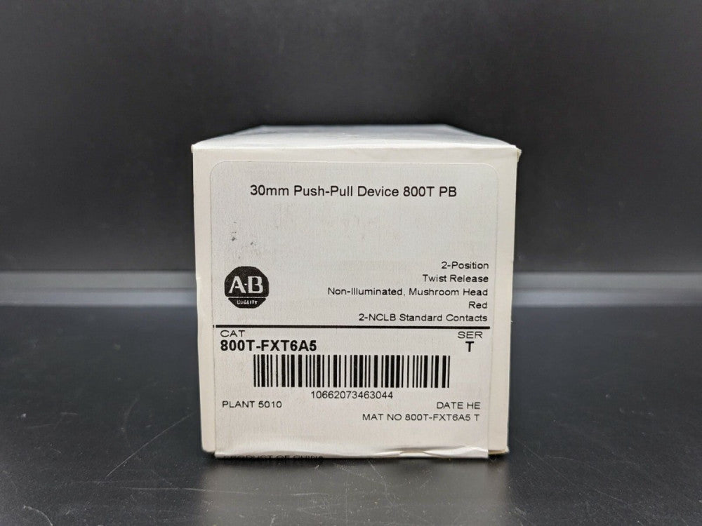 Allen Bradley 800T-FXT6A5 30.5mm 2 Pos PB-Non-Illum Mushroom Hd 2NCLB Contacts
