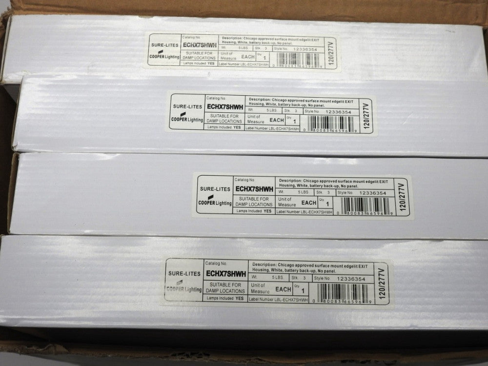 (4) Eaton ECHX7SHWH Chicago Approved Surface Mount Edgelit LED Exit / Stairs NEW