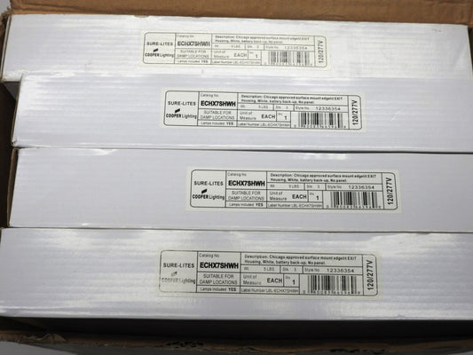 (4) Eaton ECHX7SHWH Chicago Approved Surface Mount Edgelit LED Exit / Stairs NEW