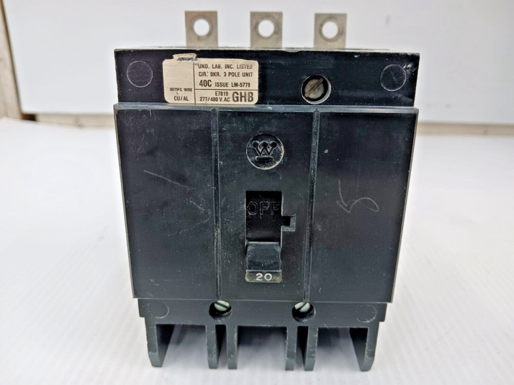 WESTINGHOUSE 20 AMP BOLT-ON CIRCUIT BREAKER 3 POLE 480Y/277 VAC GHB3020 (FLAW)