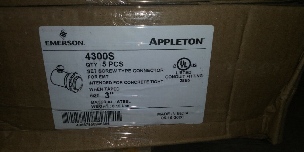 (1 CASE OF 5) NEW APPLETON 3" CONDUIT CABLE CONNECTOR 4300S