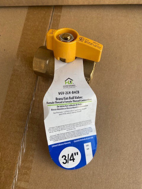 (20 PACK) VGV2LHB4CB Gas Ball Valve Female Thread, 0.75-Inch, Brass Finish